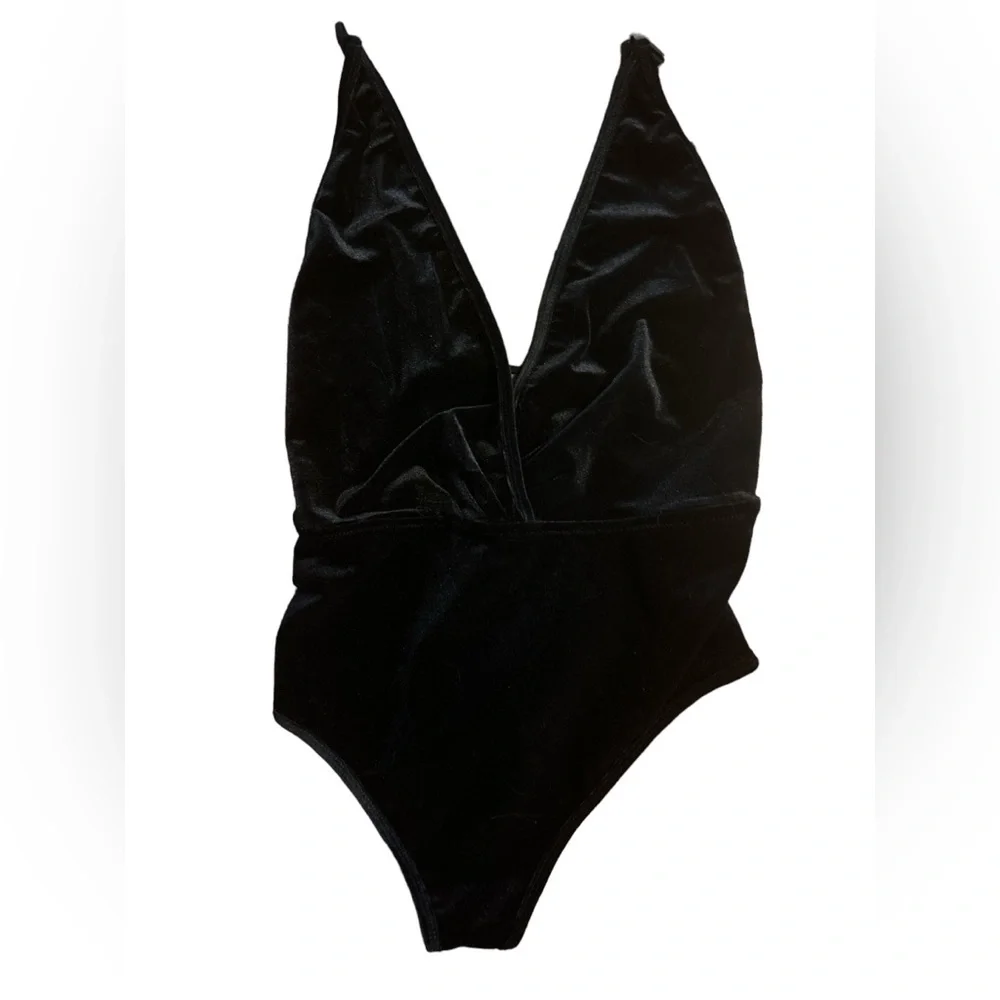 Nordstrom Velour Black Bodysuit Deep-V NWOT - Picture 3 of 6